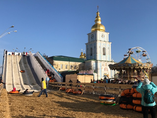 The church and playground in Kyiv, Ukraine