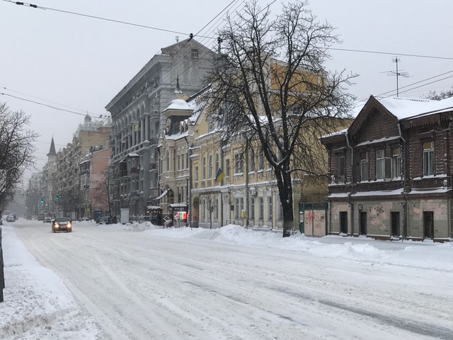 Streets in snow in Kyiv, Ukraine