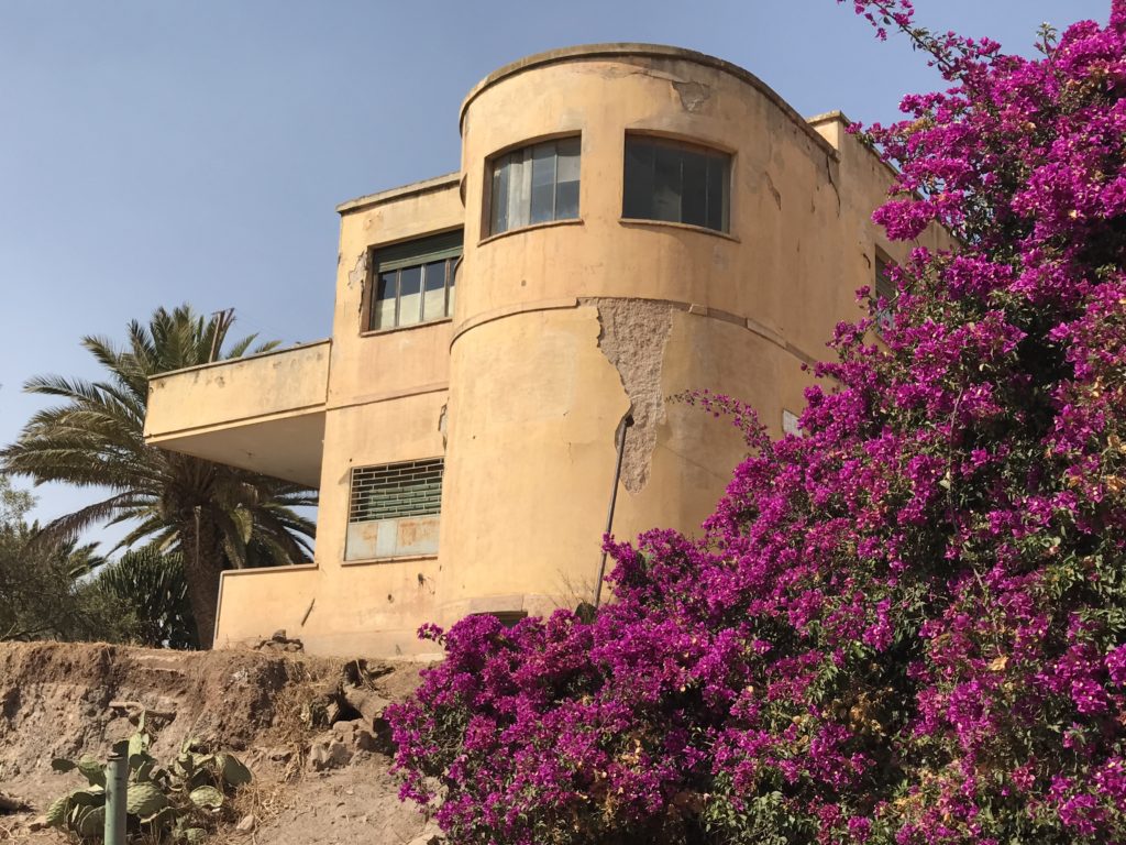 Beautiful building and flowers in Asmara, Eritrea