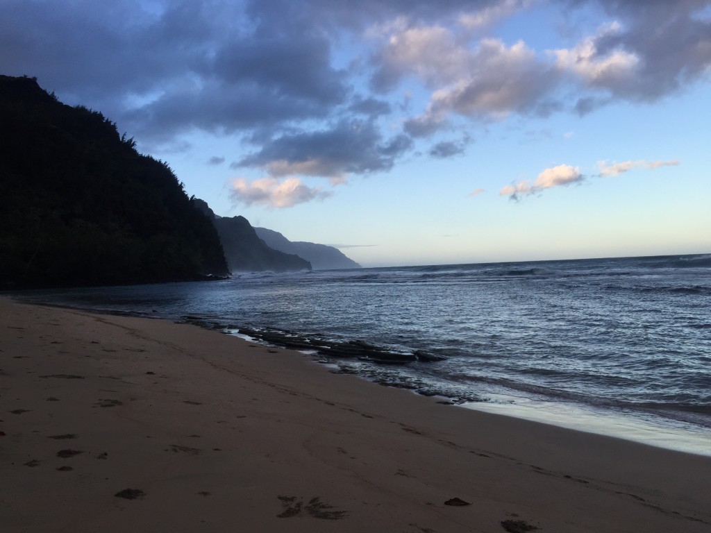 A sandy beach and waves