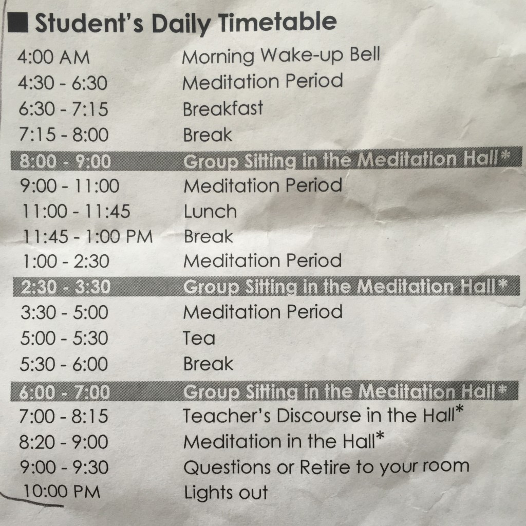Vipassana center schedule