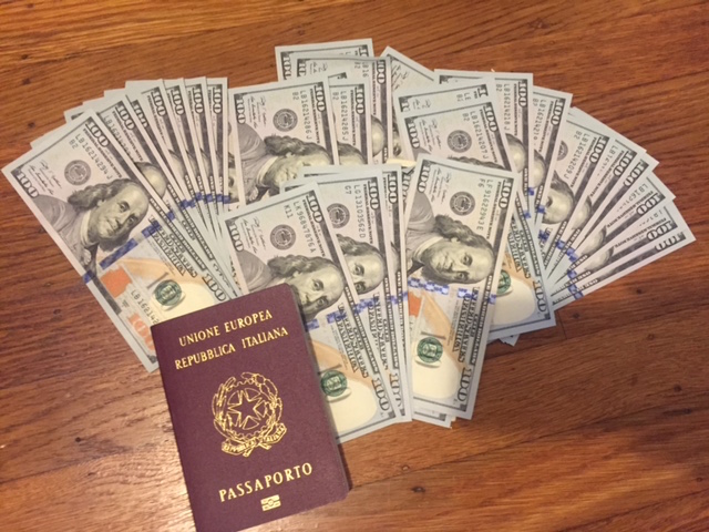 Italian passport and cash