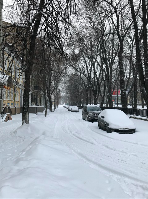 Streets after snowstorm in Kyiv, Ukraine