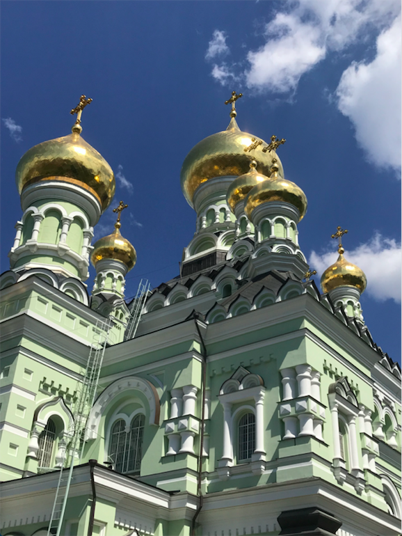 Shiny domes of church in Kyiv, Ukraine