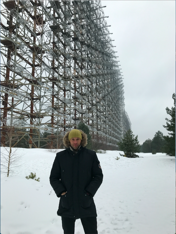 Peter Santenello near Duga Radar in Chernobyl, Ukraine